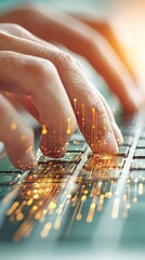 Hands typing on laptop keyboard for remote support assistance home office digital workspace close-up view