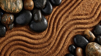 Zen rock garden embracing chronic instability with black stones and natural elements