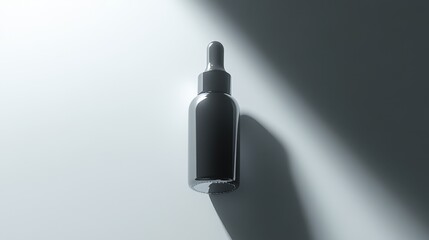 Elegant dark gray bottle with dropper top on a light gray background.