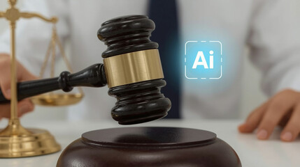 AI and Justice: A Gavel with an Artificial Intelligence Icon