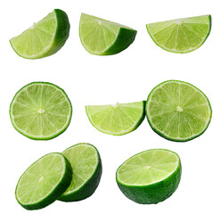 lime slices set isolated on white background