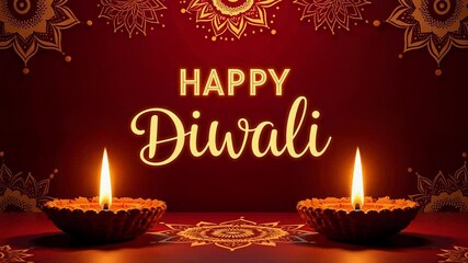 Celebrate the festival of lights with this vibrant Happy Diwali greeting animation featuring a traditional diya lamp illuminating a deepavali backdrop in stunning 4K resolution.