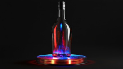 Glass bottle with vibrant colored light effects.