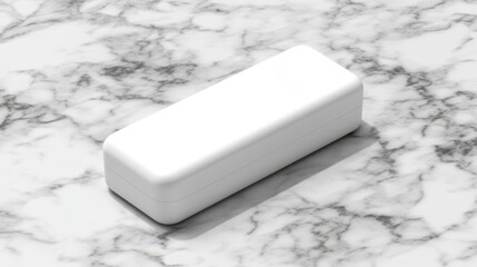 Blank white rectangular box on a marble surface.