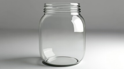 Empty glass jar on a neutral background.