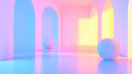 Pastel colored archway interior with sphere object.
