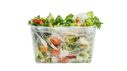 Plastic bag-filled bin with kitchen scraps, background isolated on a Transparent background, PNG file.