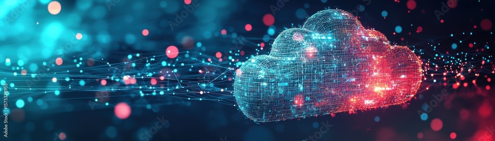 Poster digital cloud composed of glowing network connections and data points, symbolizing cloud computing a