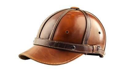 Polo sports helmet, traditional leather style, equestrian gear, background isolated on a Transparent background, PNG file.