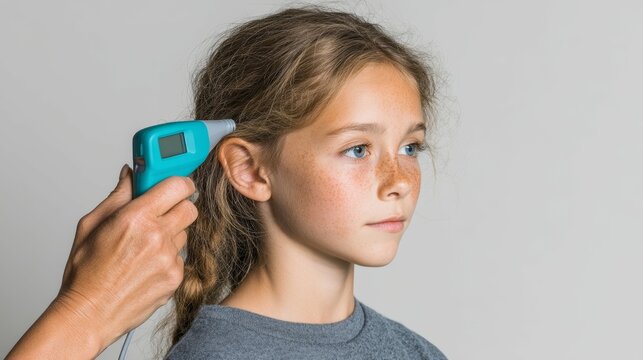 Child Receiving Ear Examination with Digital Thermometer in Healthcare Setting - Powered by Adobe