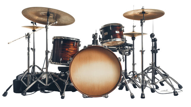 Professional drum kit with mic setup and studio accessories, background isolated on a Transparent background, PNG file. - Powered by Adobe