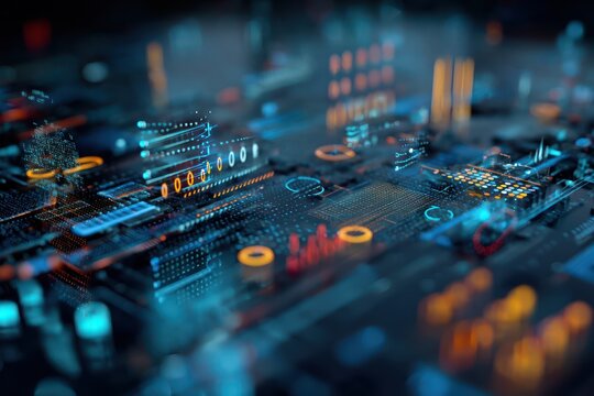 Digital science and engineering abstraction, emphasizing data processing and computational technologies.