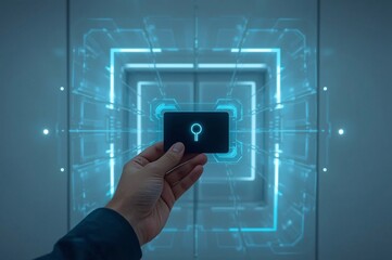 hand with key card, hand scanning card ,hand holding card