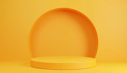 3D Cylinder Pedestal Podium with Yellow Semi-Circle Wall Scene, Modern Platform Mockup
