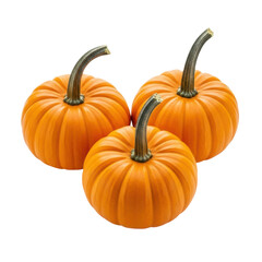 Fototapeta premium Three orange mini pumpkins with stems. Great for fall harvest themes, halloween decorations, or thanksgiving.