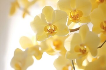 Yellow orchids bloom beautifully in seamless timelapse growth and transformation, the beauty of yellow orchids seamless time lapse virtual Photo Background