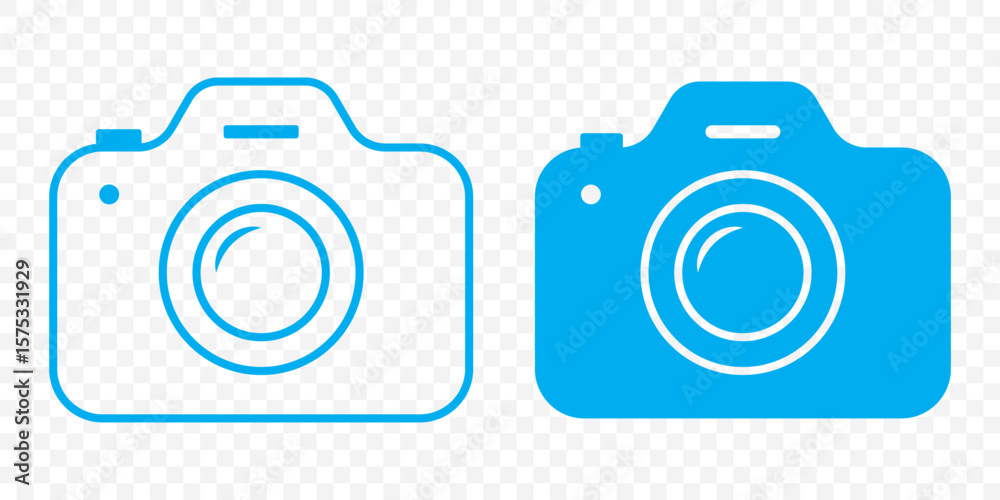 Poster Camera icon set. Photo camera in flat style. Photo camera in flat style. photo camera sign and symbol. Set of camera icon Vector illustration In Blue Color on Transparent Background. EPS 10.
