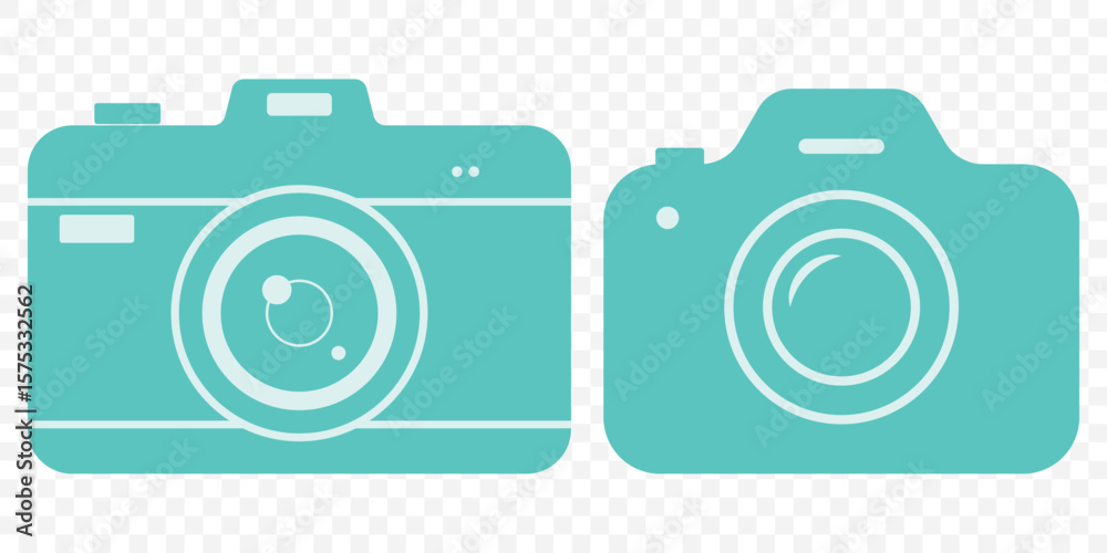 Poster Camera icon set. Photo camera in flat style. Photo camera in flat style. photo camera sign and symbol. Set of camera icon Vector illustration In Blue Color on Transparent Background. EPS 10.