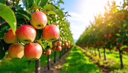 Ripe Apples in Orchard ready for harvesting