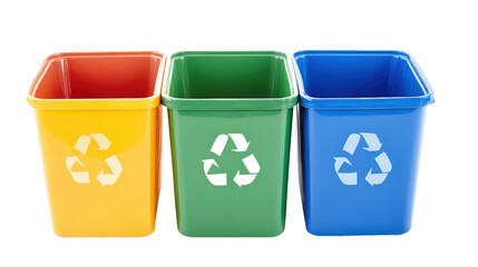 Recycling rubbish bin with color-coded compartments, background isolated on a Transparent background, PNG file.