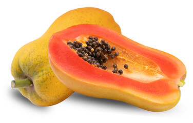 fresh papaya fruit isolated on transparent background.