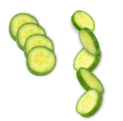 cucumber slices, fresh green vegetable on transparent background.