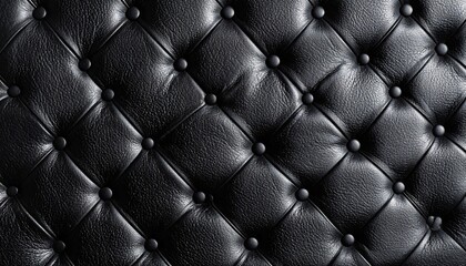 Luxurious black leather upholstery with button tufting with texture and classic design.