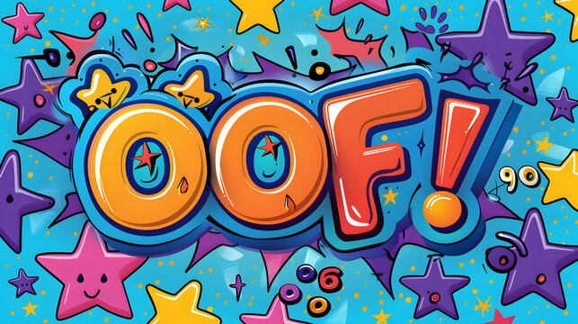 Sticker comic stumble effect with text OOF flat illustration