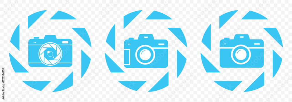 Poster Camera icon set. Photo camera in flat style. Photo camera in flat style. photo camera sign and symbol. Set of camera icon Vector illustration In Blue Color on Transparent Background. EPS 10.