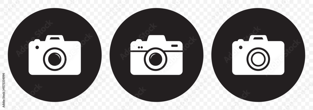 Poster Camera icon set. Photo camera in flat style. Vector on Transparent Background. EPS 10.
