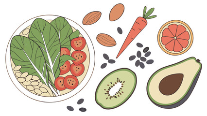 Healthy vegan bowl recipe with fresh vegetables and fruits for balanced diet and nutrition plan guide