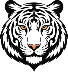 Fierce tiger face black white orange animal wildlife