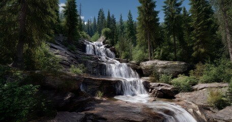 Waterfall adventure forest hdr panorama nature 360 degrees view