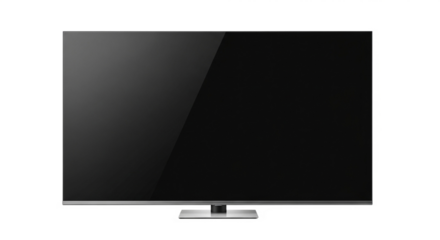 lcd tv screen lcd or smart tv monitor png with modern stand Modern Flat Screen TV with Stand on Black Background Sleek Smart Television Display Isolated on Dark Contemporary 4K TV with Minimalist Base