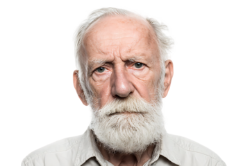 Portrait of a serious senior man with a white beard.