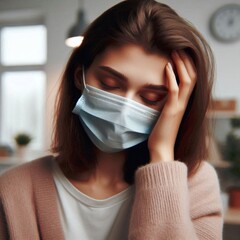 Sick young woman wearing a medical mask