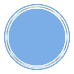 Blue Circle Text Frame with Glass and Shiny Silver Accent, Isolated on White Background
