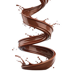 Chocolate Spiral Splash – Twisted Liquid Cocoa Stream on White Background