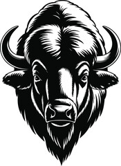 Fierce buffalo head with curved horns bison animal