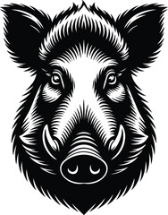 Fierce wild boar head monochrome illustration animal