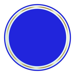 Blue Circle Text Frame with Glass and Shiny Gold Accent, Isolated on White Background