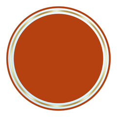 Metallic Orange Circle Text Frame with Glass and Shiny Gold Accent, Isolated on White Background