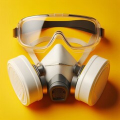 A pair of safety goggles and a respirator mask