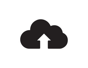 Black cloud icon with an upward arrow inside isolated on white background