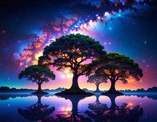 night landscape with  trees and sky beautiful 