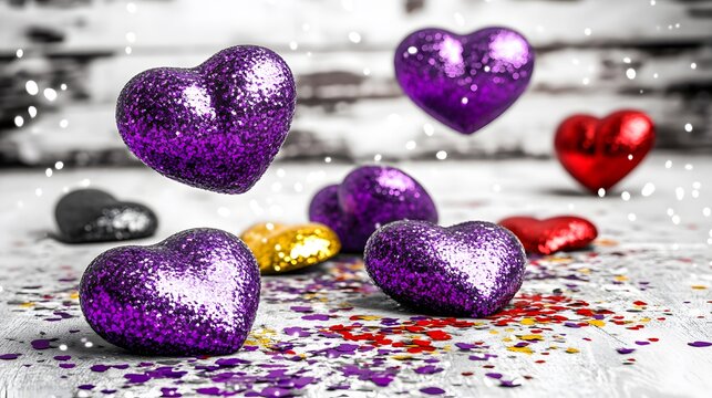 Glittery Purple Hearts Valentine's Day Decor