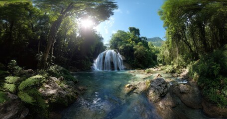 Panoramic 360 degrees waterfall nature hdr environment scenic view