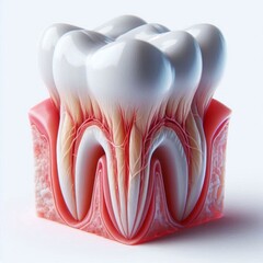 Close-up detail of a human tooth showing enamel, dentin, and root structure