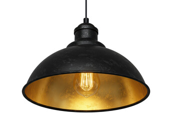 Isolated Industrial Black and Gold Pendant Light