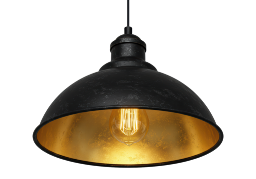 Isolated Industrial Black and Gold Pendant Light